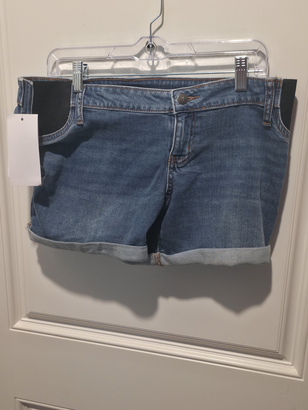 Blue Denim Roll-Cuff Maternity Shorts Size 6